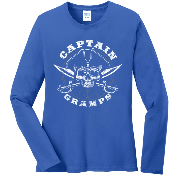 Captain Gramps Pirate Skull Funny Grandpa Grandparents Day Gift Ladies Long Sleeve Shirt