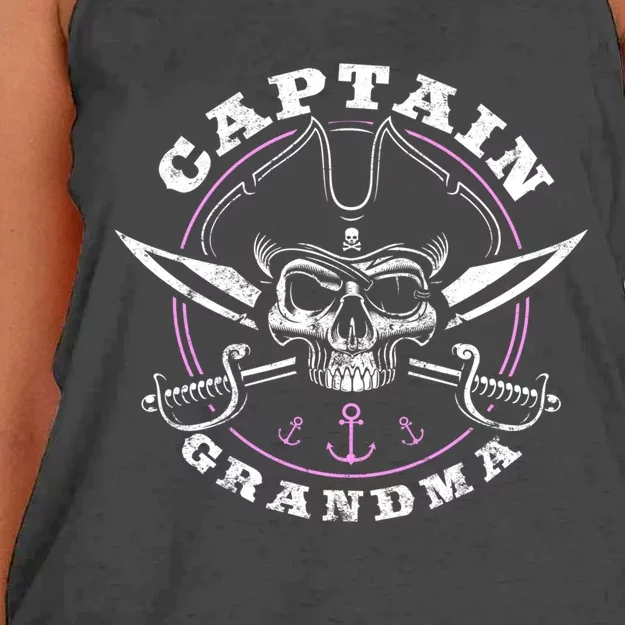 Captain Grandma Pirate Skull Funny Grandma Grandparents Day Gift Women's Knotted Racerback Tank