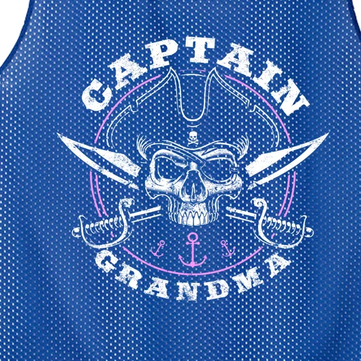 Captain Grandma Pirate Skull Funny Grandma Grandparents Day Gift Mesh Reversible Basketball Jersey Tank