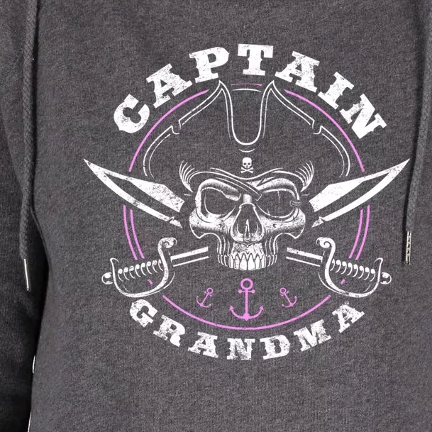 Captain Grandma Pirate Skull Funny Grandma Grandparents Day Gift Womens Funnel Neck Pullover Hood