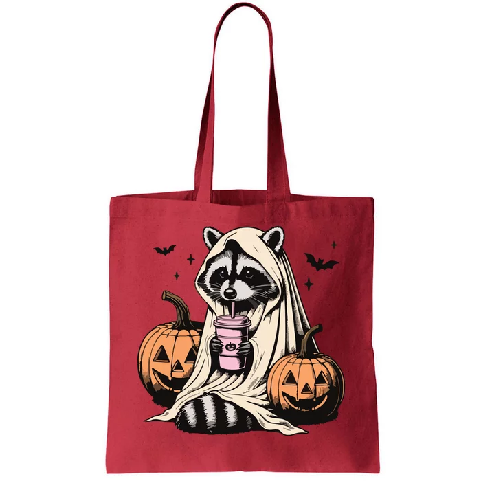 Cute Ghost Pumpkin Halloween Raccoon Costume Raccoon Lovers Tote Bag