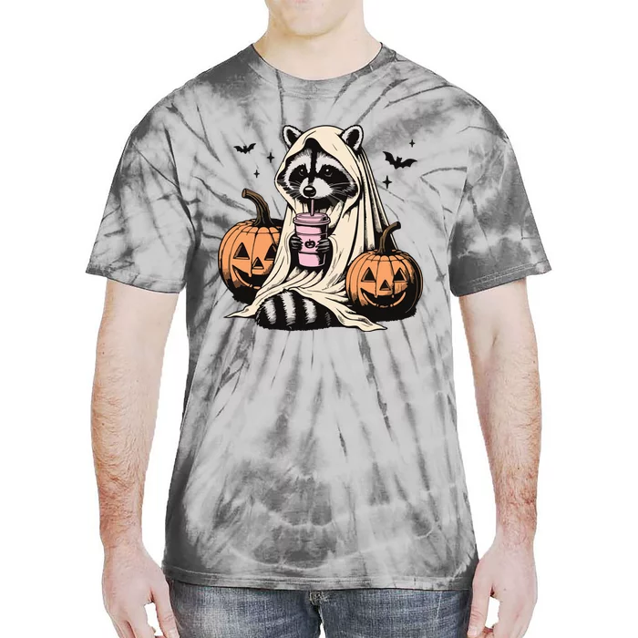 Cute Ghost Pumpkin Halloween Raccoon Costume Raccoon Lovers Tie-Dye T-Shirt