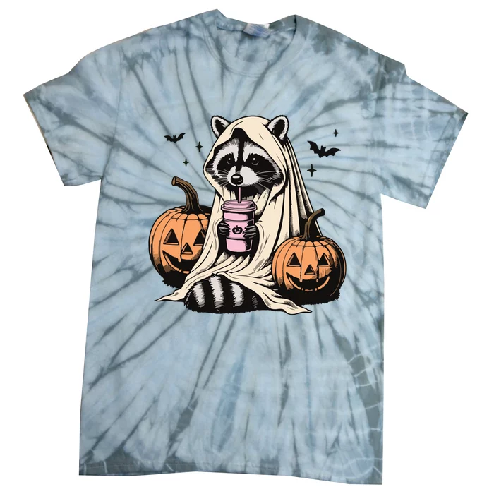 Cute Ghost Pumpkin Halloween Raccoon Costume Raccoon Lovers Tie-Dye T-Shirt