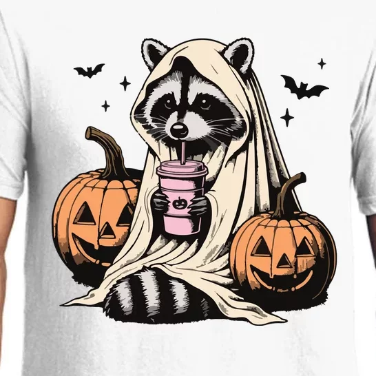 Cute Ghost Pumpkin Halloween Raccoon Costume Raccoon Lovers Pajama Set