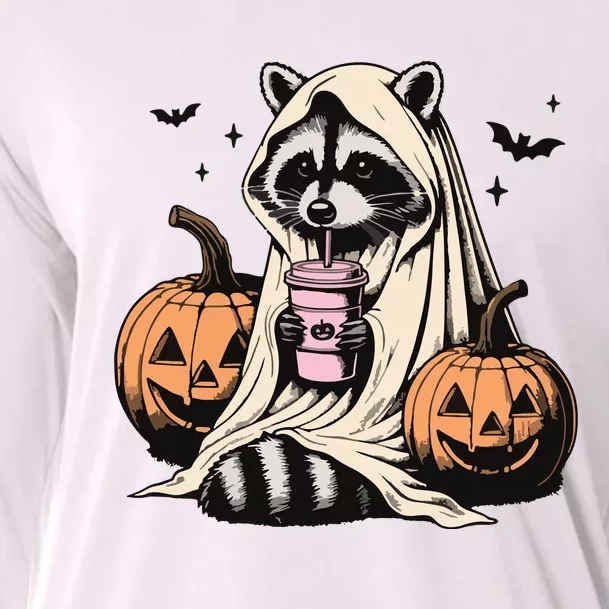 Cute Ghost Pumpkin Halloween Raccoon Costume Raccoon Lovers Cooling Performance Long Sleeve Crew