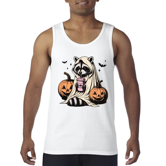 Cute Ghost Pumpkin Halloween Raccoon Costume Raccoon Lovers Tank Top