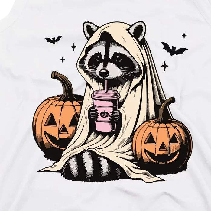 Cute Ghost Pumpkin Halloween Raccoon Costume Raccoon Lovers Tank Top