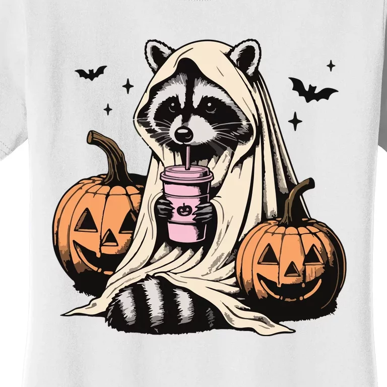 Cute Ghost Pumpkin Halloween Raccoon Costume Raccoon Lovers Women's T-Shirt