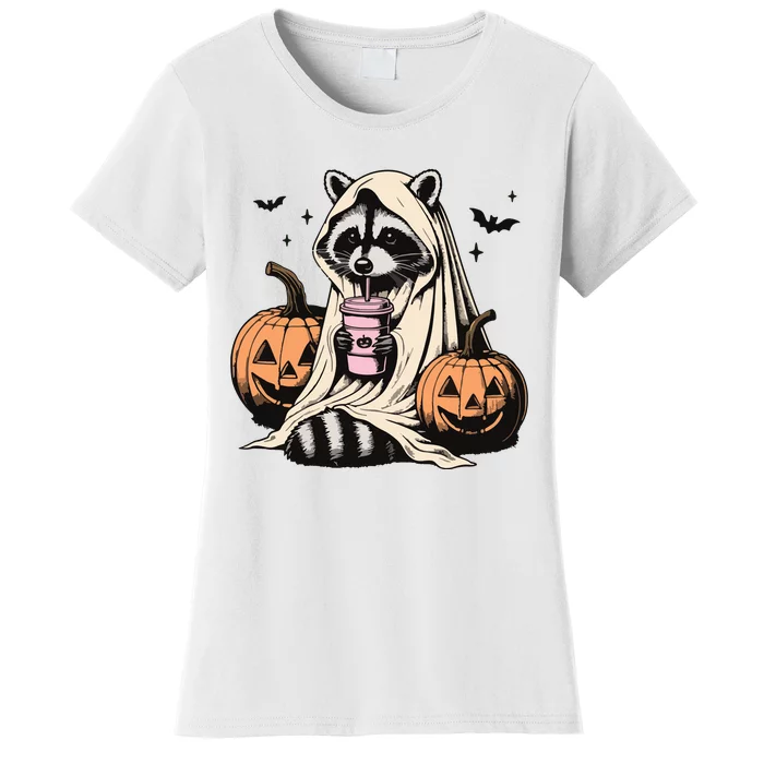 Cute Ghost Pumpkin Halloween Raccoon Costume Raccoon Lovers Women's T-Shirt