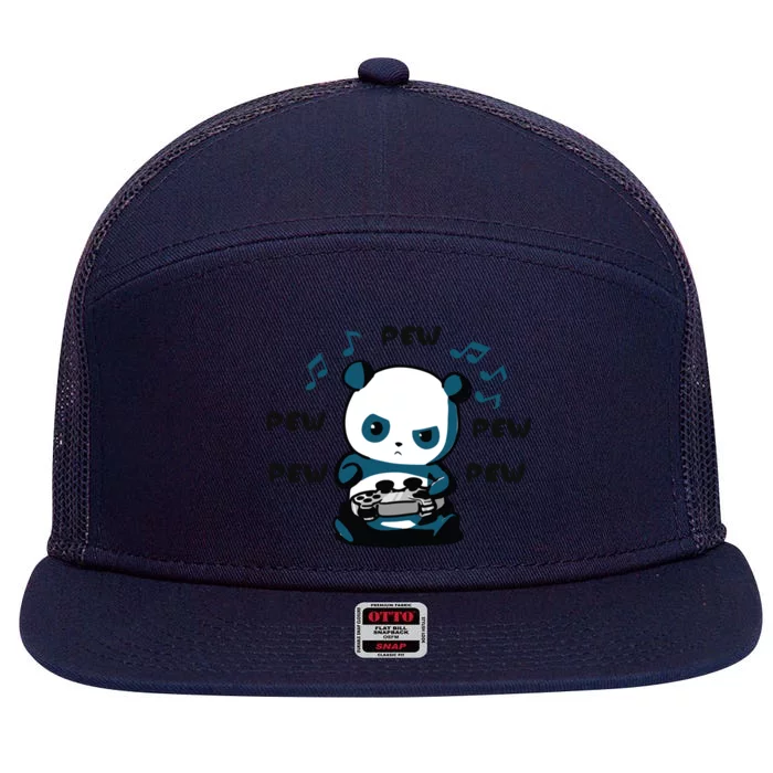 Cute Gaming Panda Pew Gamer For Boys Girls Video Game Gift Great Gift 7 Panel Mesh Trucker Snapback Hat