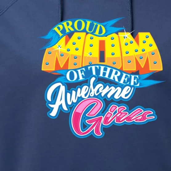 Cute Glam Proud Mom Of Three Awesome Gift Performance Fleece Hoodie