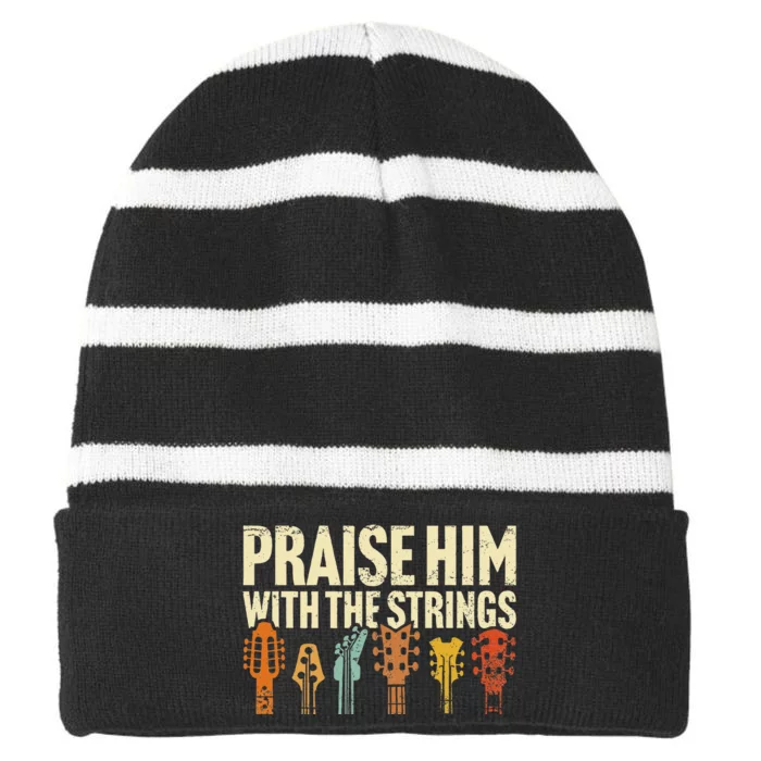 Christian Guitar Praise Him With Strings Worship Music Team Striped Beanie with Solid Band