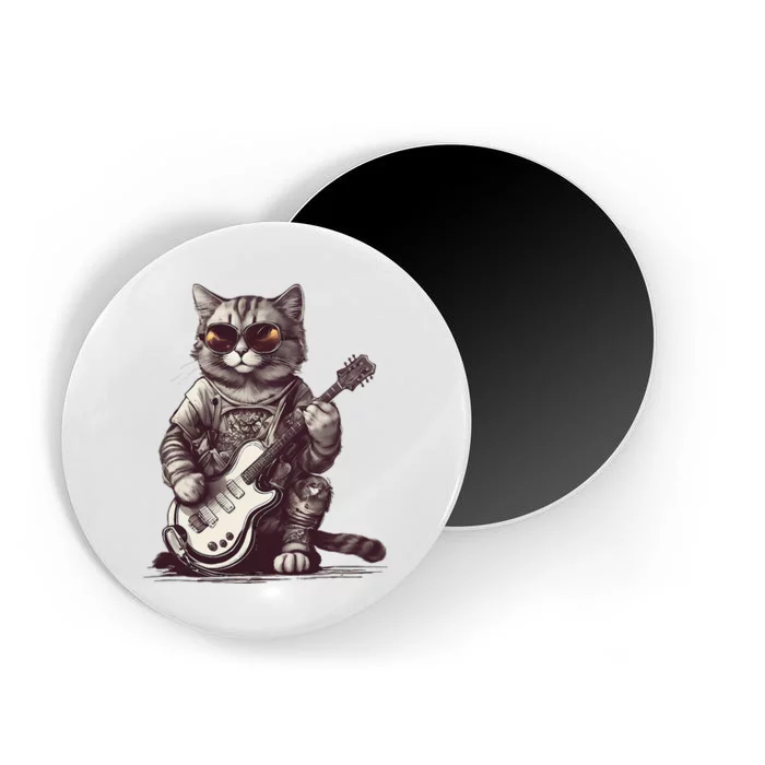 Cool Guitar Playing Cat with Glasses Band Rock Guitar Magnet