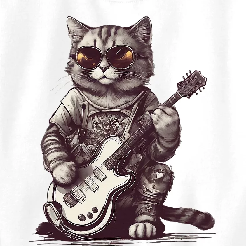 Cool Guitar Playing Cat with Glasses Band Rock Guitar Kids Sweatshirt