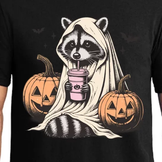 Cute Ghost Pumpkin Halloween Raccoon Costume Raccoon Lovers Pajama Set