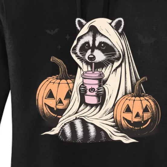 Cute Ghost Pumpkin Halloween Raccoon Costume Raccoon Lovers Women's Pullover Hoodie