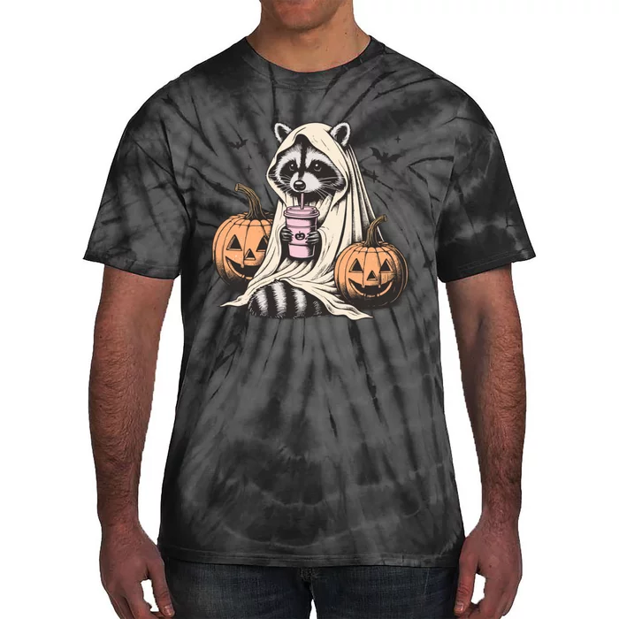 Cute Ghost Pumpkin Halloween Raccoon Costume Raccoon Lovers Tie-Dye T-Shirt