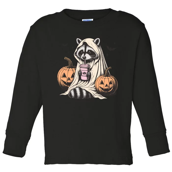 Cute Ghost Pumpkin Halloween Raccoon Costume Raccoon Lovers Toddler Long Sleeve Shirt