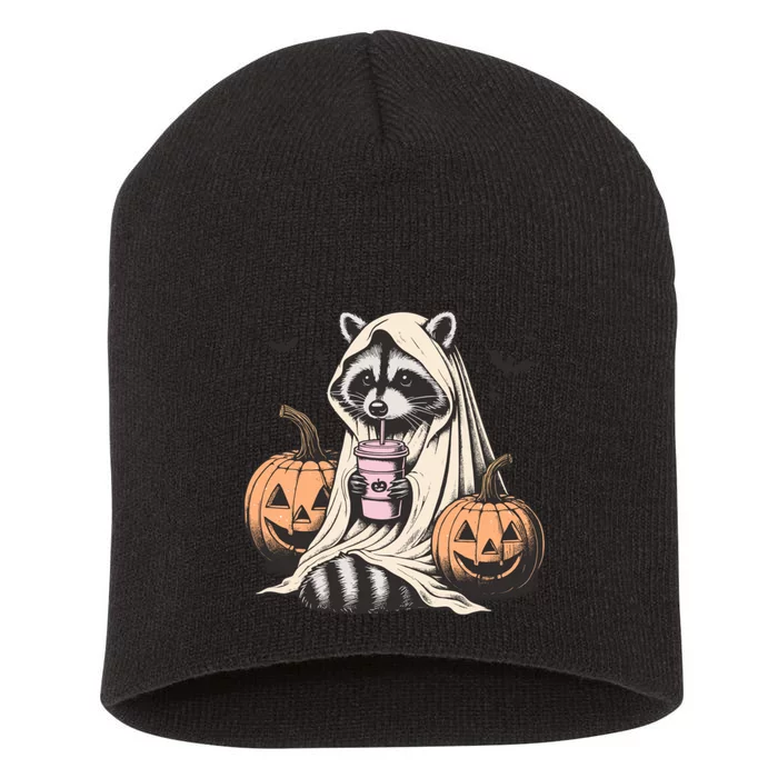 Cute Ghost Pumpkin Halloween Raccoon Costume Raccoon Lovers Short Acrylic Beanie