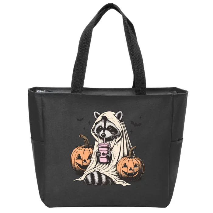 Cute Ghost Pumpkin Halloween Raccoon Costume Raccoon Lovers Zip Tote Bag