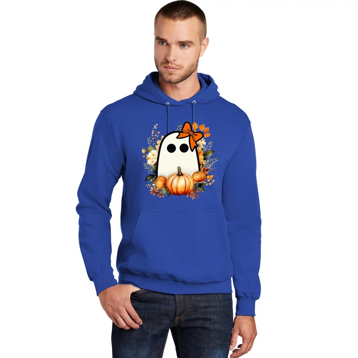 Cute Ghost Pumpkin Floral Groovy Halloween Ghost Fall Season Hoodie