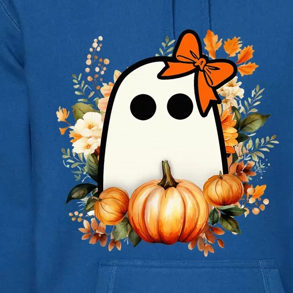 Cute Ghost Pumpkin Floral Groovy Halloween Ghost Fall Season Premium Hoodie