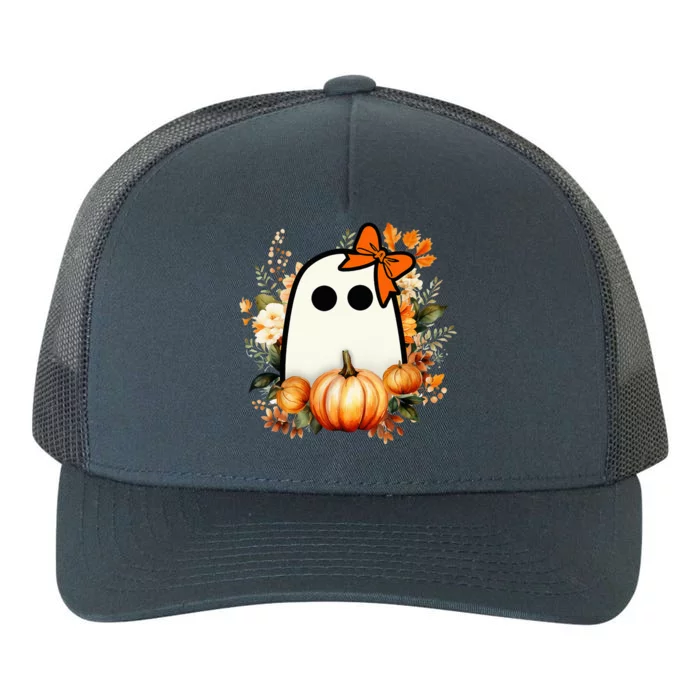 Cute Ghost Pumpkin Floral Groovy Halloween Ghost Fall Season Yupoong Adult 5-Panel Trucker Hat