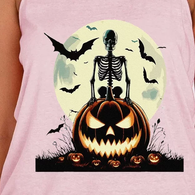 Cute Goth Pumpkin Head Skeleton For Autumn Lovers Women's Knotted Racerback Tank