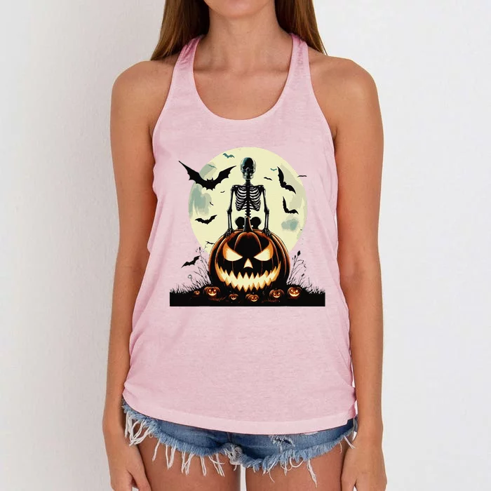 Cute Goth Pumpkin Head Skeleton For Autumn Lovers Women's Knotted Racerback Tank