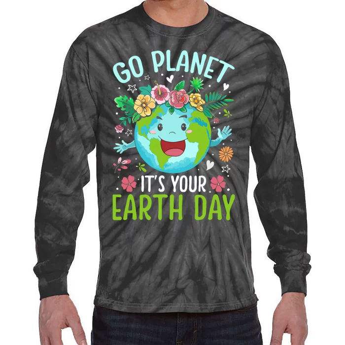 Cute Go Planet Its Your Earth Birthday Day 2024 Teacher Tie-Dye Long Sleeve Shirt