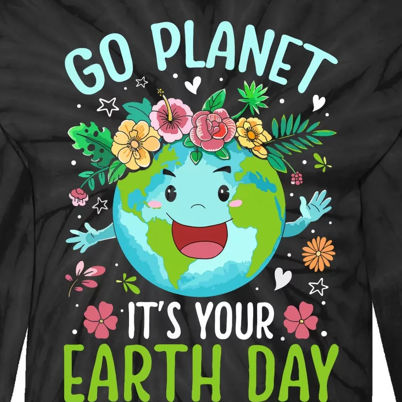 Cute Go Planet Its Your Earth Birthday Day 2024 Teacher Tie-Dye Long Sleeve Shirt