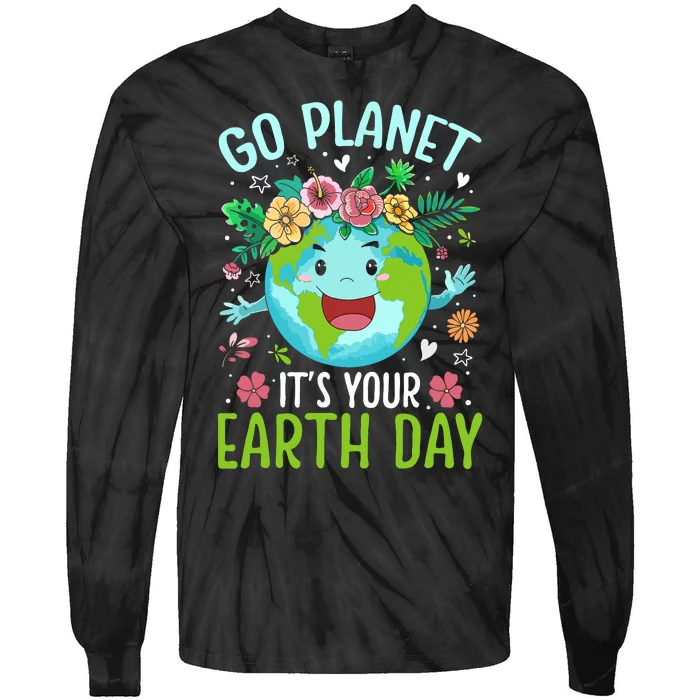 Cute Go Planet Its Your Earth Birthday Day 2024 Teacher Tie-Dye Long Sleeve Shirt