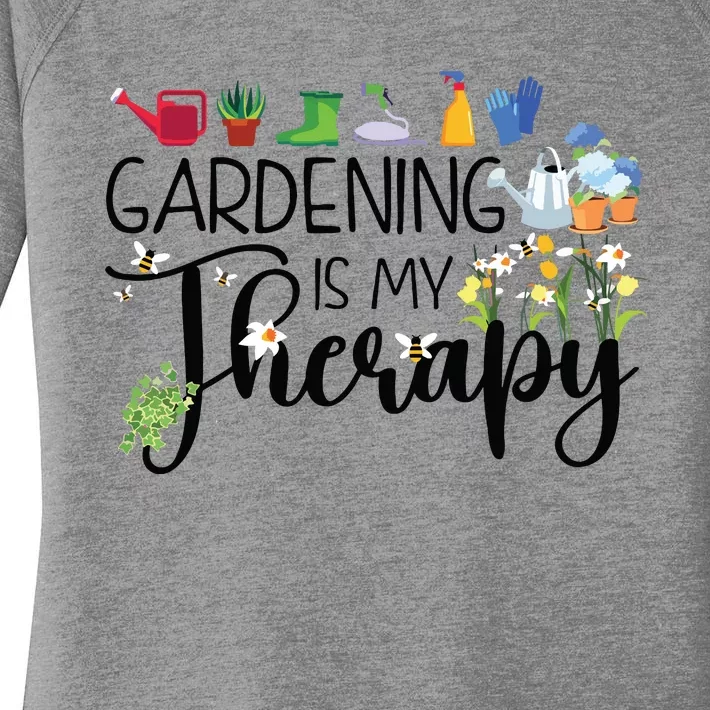 Cool Garden Plant Owner Gardening Is My Therapy Funny Saying Women's Perfect Tri Tunic Long Sleeve Shirt