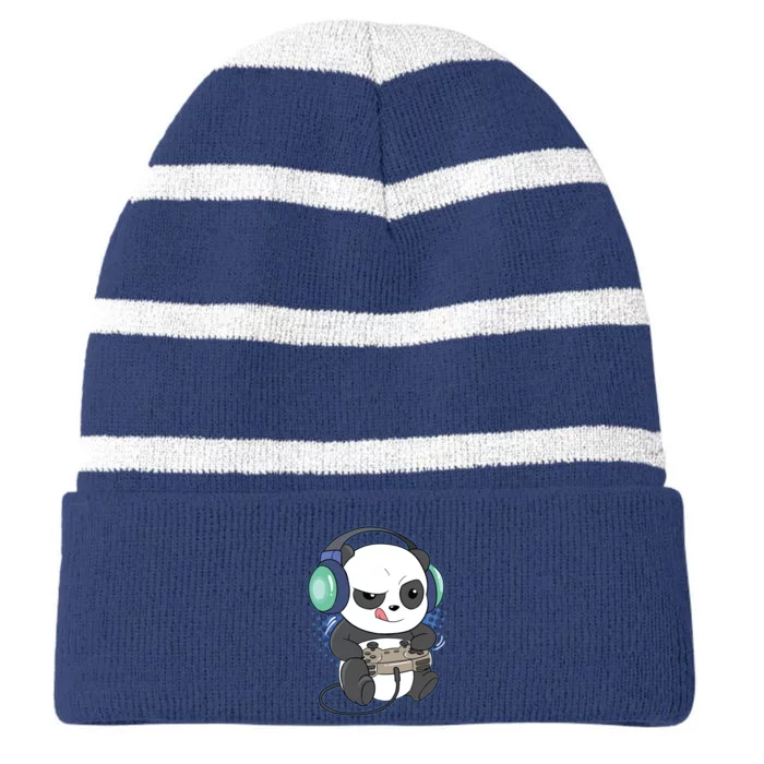 Cute Gaming Panda Video Game Computer Player Videogame PC Striped Beanie with Solid Band