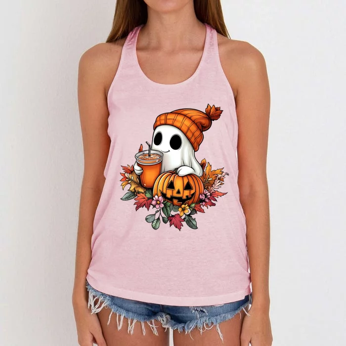 Cute Ghost Pumpkin Spice Latte Fall Halloween Ghost Meaningful Gift Women's Knotted Racerback Tank