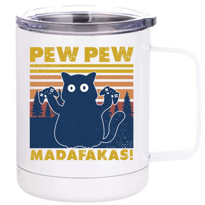 Cat Gaming Pew Pew Madafakas Vintage Gamepad Gift Front & Back 12oz Stainless Steel Tumbler Cup