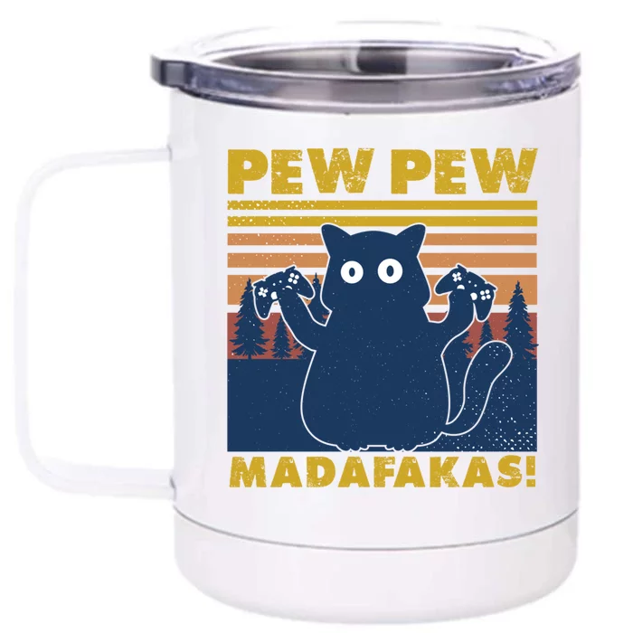 Cat Gaming Pew Pew Madafakas Vintage Gamepad Gift Front & Back 12oz Stainless Steel Tumbler Cup