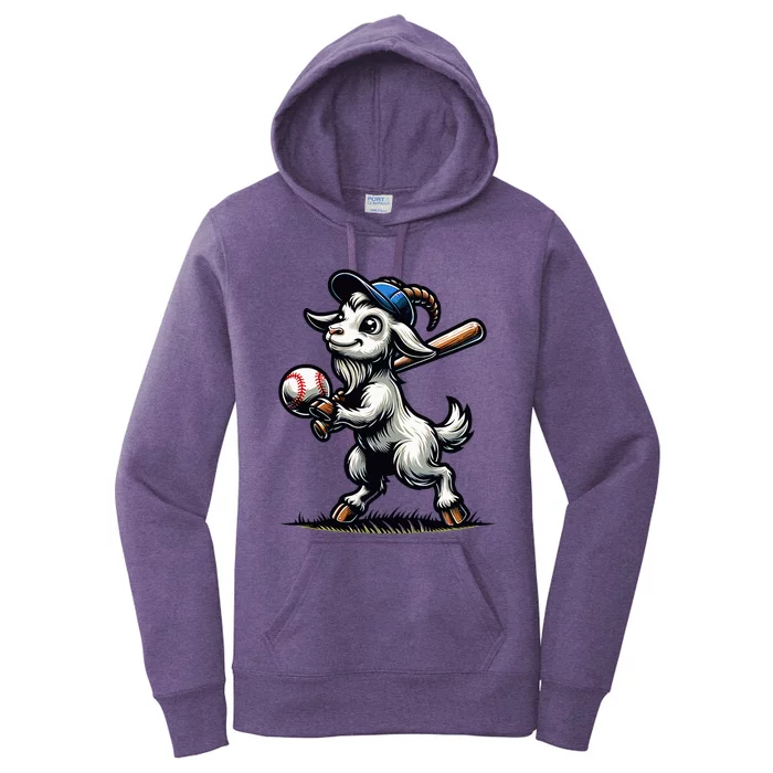 Cute Goat Playing Baseball Women's Pullover Hoodie