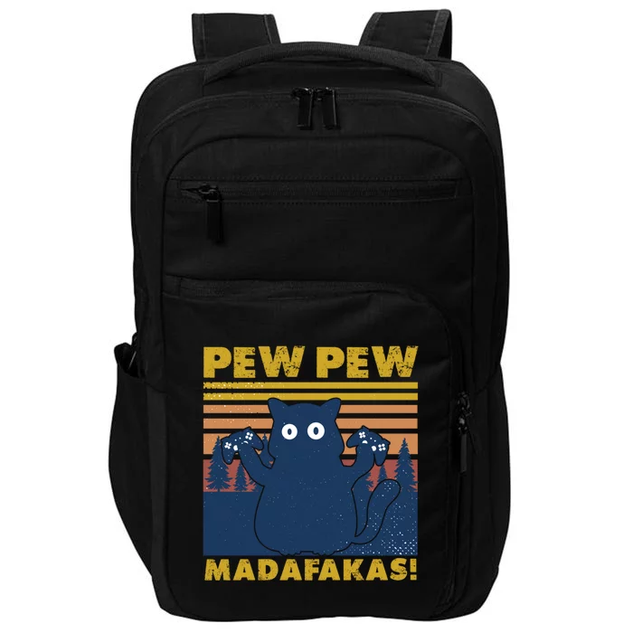 Cat Gaming Pew Pew Madafakas Vintage Gamepad Great Gift Impact Tech Backpack