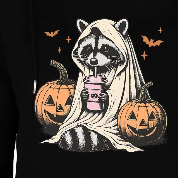 Cute Ghost Pumpkin Halloween Raccoon Costume Raccoon Lovers Womens Funnel Neck Pullover Hood