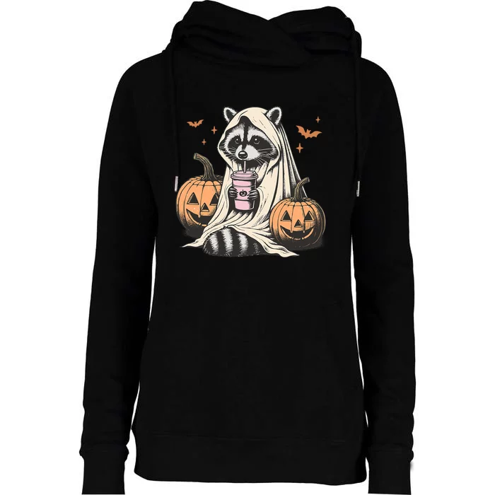 Cute Ghost Pumpkin Halloween Raccoon Costume Raccoon Lovers Womens Funnel Neck Pullover Hood