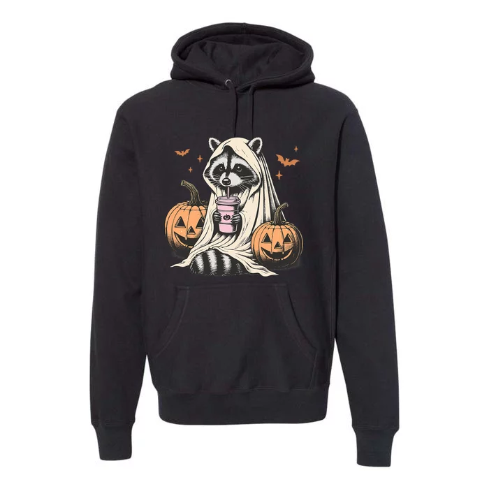 Cute Ghost Pumpkin Halloween Raccoon Costume Raccoon Lovers Premium Hoodie