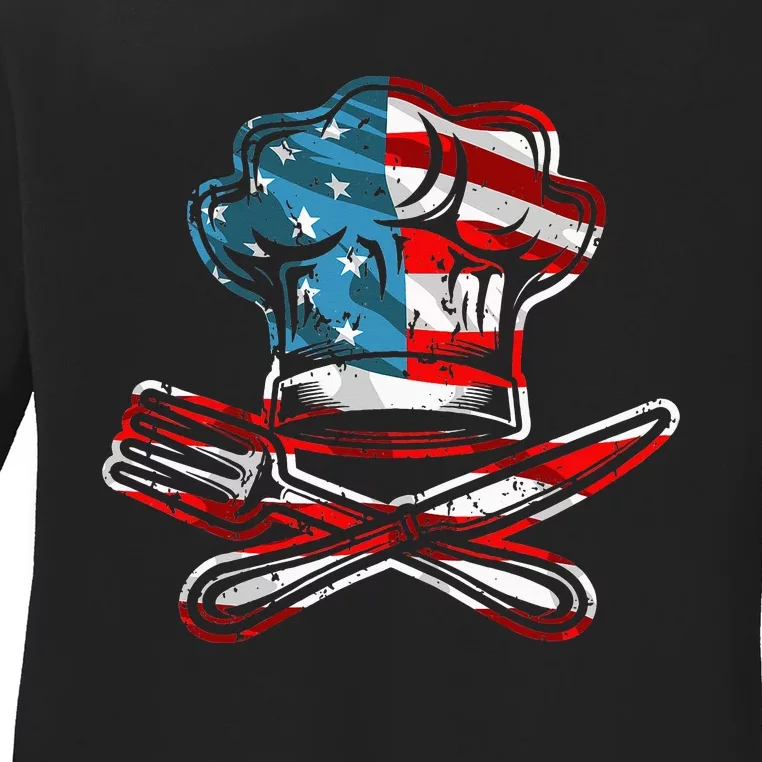 Culinary Gangster Pastry Chef Cooking Culinary USA Flag Ladies Long Sleeve Shirt