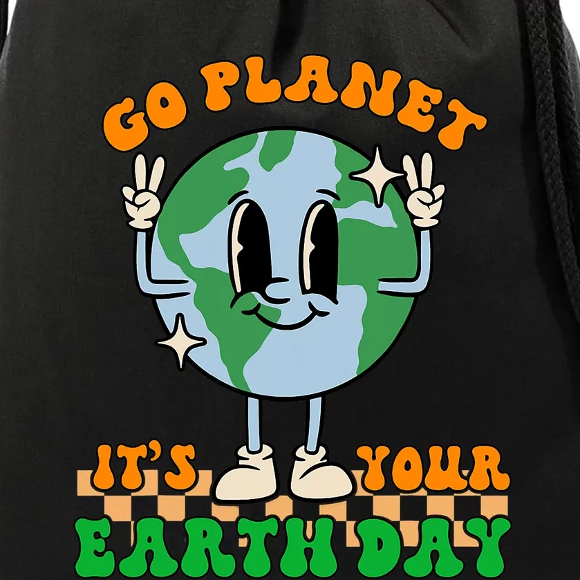 Cute Go Planet Its Your Earth Day Peace Groovy Drawstring Bag