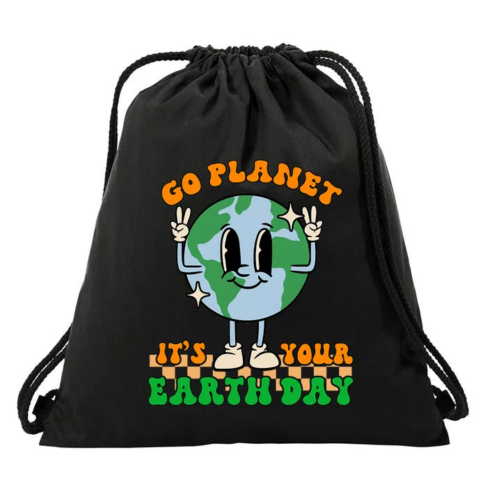 Cute Go Planet Its Your Earth Day Peace Groovy Drawstring Bag