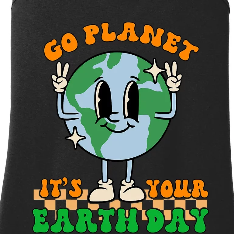 Cute Go Planet Its Your Earth Day Peace Groovy Ladies Essential Tank