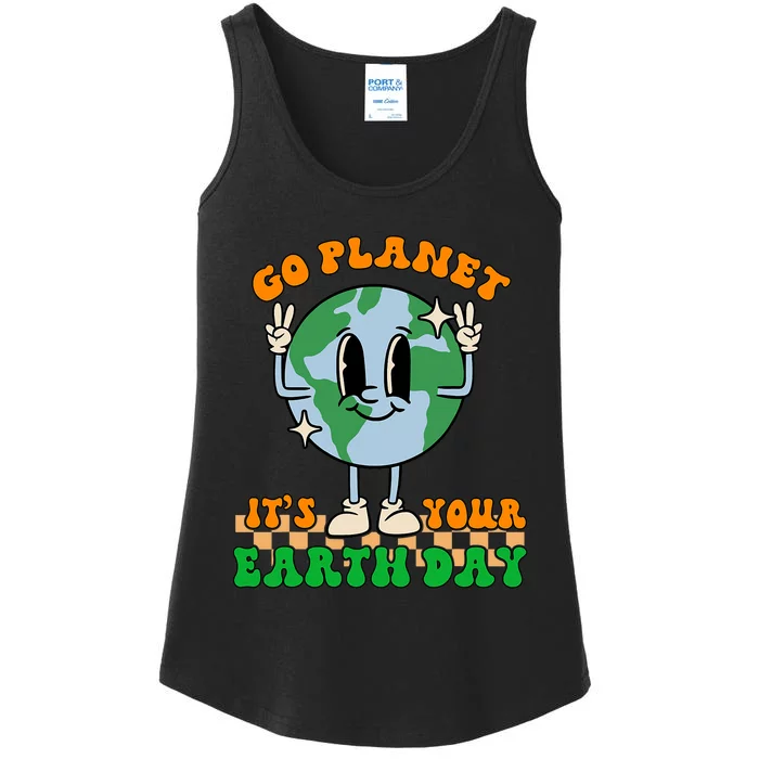 Cute Go Planet Its Your Earth Day Peace Groovy Ladies Essential Tank