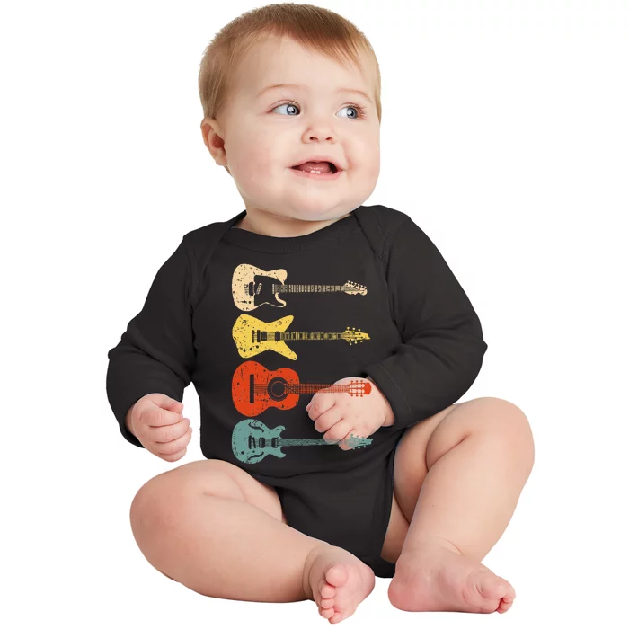 Cool Guitar Players Art Vintage Acoustic Guitarist Baby Long Sleeve Bodysuit