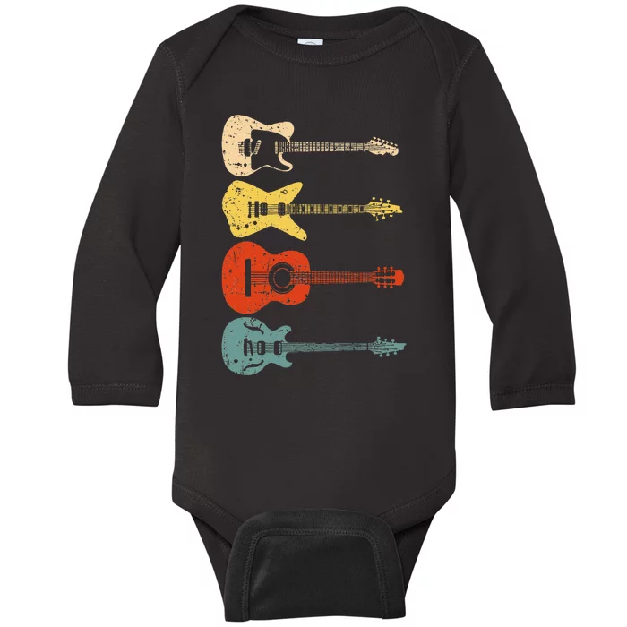 Cool Guitar Players Art Vintage Acoustic Guitarist Baby Long Sleeve Bodysuit