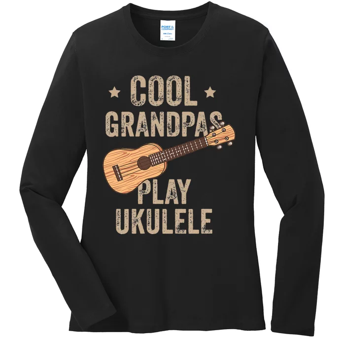 Cool Grandpas Play Ukulele Ukulele Music Guitar Ladies Long Sleeve Shirt